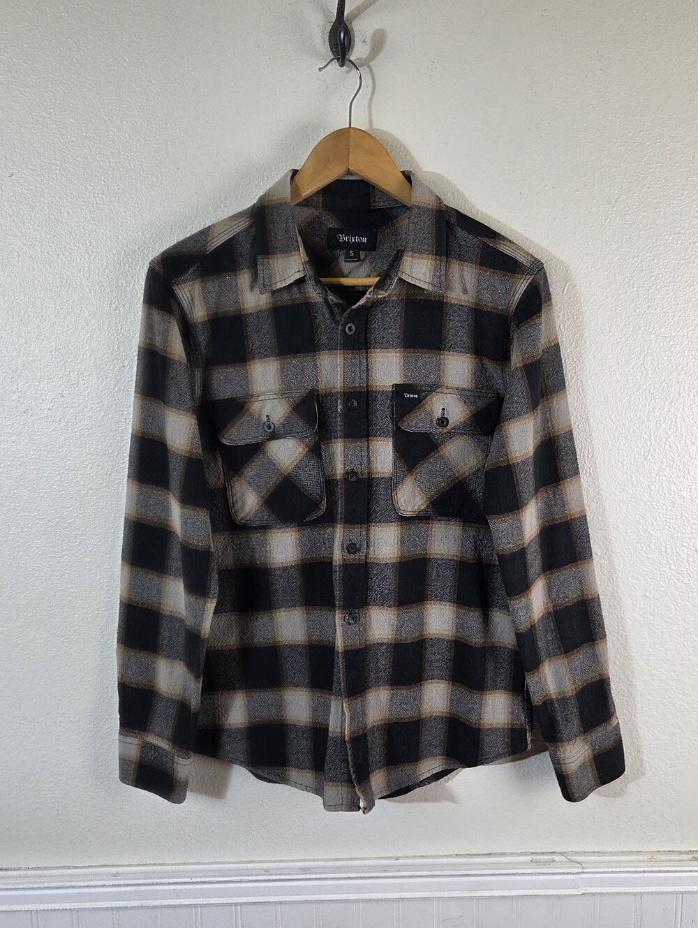 Brixton Bowery Flannel Shirt Mens S Plaid Heavy Button Up Workwear Skate Black